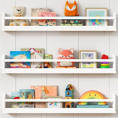 Dark Wood Wall Bookshelf for Kids Bedroom, 36 Inch Floating Nursery Bookshelf for Baby Girl Boy Room, Wooden Hanging Toddler Book Shelves for Wall (36 inch, Walnut Brown, 3-Pack) in Saudi Arabia