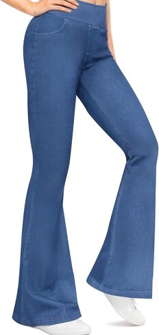 Women's High Waisted Bell Bottom Leggings High Waisted Stretchy Pull On Jeans with Pockets in Saudi Arabia
