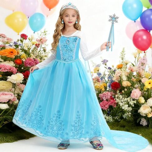 Princess Blue Costumes for Little Girls Dress Up Cosplay Fancy Halloween Carnival Christmas Party Birthday Outfit in Saudi Arabia