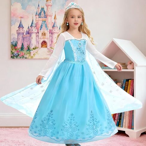 Princess Blue Costumes for Little Girls Dress Up Cosplay Fancy Halloween Carnival Christmas Party Birthday Outfit in Saudi Arabia