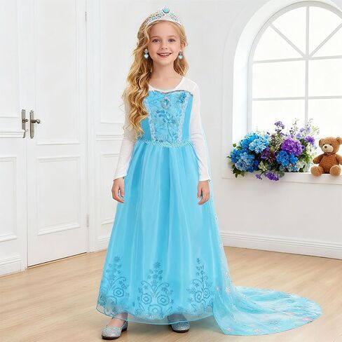 Princess Blue Costumes for Little Girls Dress Up Cosplay Fancy Halloween Carnival Christmas Party Birthday Outfit in Saudi Arabia