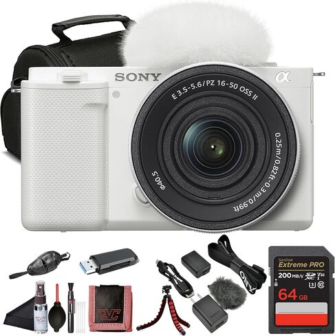Sony ZV-E10 Mirrorless Camera with 16-50mm Lens Black ILCZV-E10L/B, 64GB Memory Card, Bag, Card Reader, HDMI Cable, Flex Tripod, Hand Strap, Memory Card Wallet, Cleaning Kit in Saudi Arabia