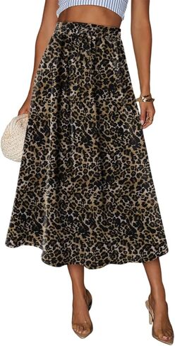 Magritta Women's Print Midi Skirt with Pocket Elastic High Waist 2026 Trendy A-Line Bohe Leopardr Swing Skirts for Women in Saudi Arabia