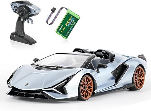 MIEBELY Lamborghini Remote Control Car, 1:16 Scale Lambo Toy Car 7.4V 500mAh Officially Licensed 12Km/h Rc Cars with Led Light 2.4Ghz Model Car for Adults Boys Girls Birthday Ideas Gift (Light Blue) in Kuwait