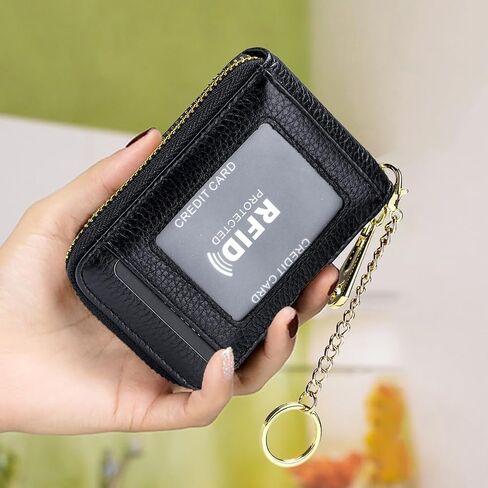 Leather Credit Card Holder Wallet Zipper Cards Cases Pocket KeyChain Wallets RFID Blocking Holder for Men Women,Green in Saudi Arabia