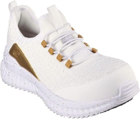 Skechers Work مريح: TILIDO ' CLAIRIT حذاء رياضي بأربطة مع جزء سفلي مقاوم للانزلاق - أبيض/ذهبي - 10 B/M US in Saudi Arabia