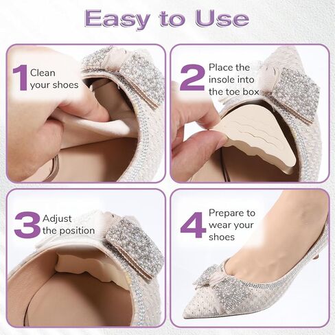 4 Pairs Shoe Filler Inserts Adjustable Toe Inserts for Shoes Too Big Half-Size Toe Pads for Women and Men Cushion Insert for Loose Shoes, High Heels, Sneakers, Boots, Black and Beige in Saudi Arabia