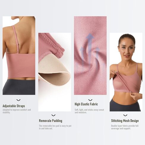 Longline Sports Bras for Women, Adjustable Strappy Running Workout Gym Yoga Crop Tank Top in Saudi Arabia