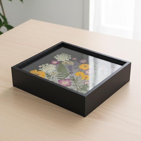 Double-Sided Acrylic Shadow Box Frame, 8x10 Wooden Display Case with Removable Panels for Dried Flowers, Keepsakes, Tickets - 1.2" Deep Black Tabletop Memory Box in Kuwait
