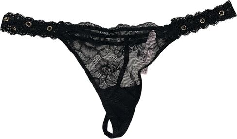 Victoria's Secret Rose Lace Grommet V-String Panty Color Black New in Saudi Arabia
