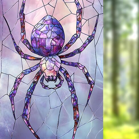 Nuxovilar Purple Spider Window Film, 17.7×39.4inch Web Stained Glass Pattern, PVC Static Cling for Living Room/Entryway Holiday Decor (Sparkle) in Saudi Arabia