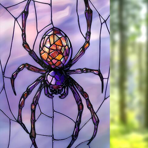 Nuxovilar Purple Spider Window Film, 17.7×39.4inch Web Stained Glass Pattern, PVC Static Cling for Living Room/Entryway Holiday Decor (Sparkle) in Saudi Arabia