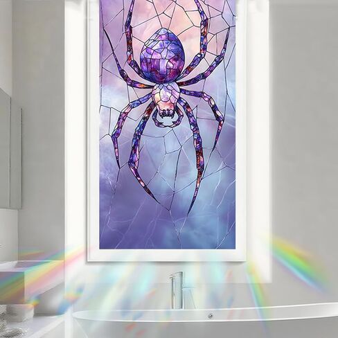 Nuxovilar Purple Spider Window Film, 17.7×39.4inch Web Stained Glass Pattern, PVC Static Cling for Living Room/Entryway Holiday Decor (Sparkle) in Saudi Arabia