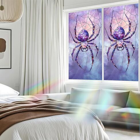 Nuxovilar Purple Spider Window Film, 17.7×39.4inch Web Stained Glass Pattern, PVC Static Cling for Living Room/Entryway Holiday Decor (Sparkle) in Saudi Arabia
