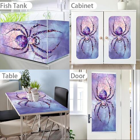 Nuxovilar Purple Spider Window Film, 17.7×39.4inch Web Stained Glass Pattern, PVC Static Cling for Living Room/Entryway Holiday Decor (Sparkle) in Saudi Arabia