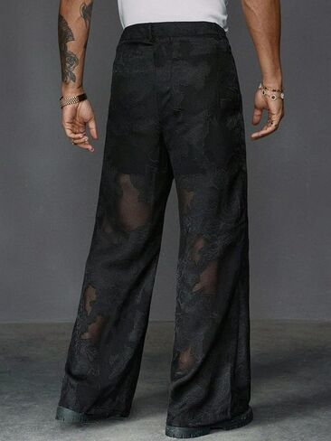Men's Wide Leg Pants Polyester Mesh Detail Suit Waist Drape Cut Casual Everyday Modern Loose Fit Versatile in Saudi Arabia