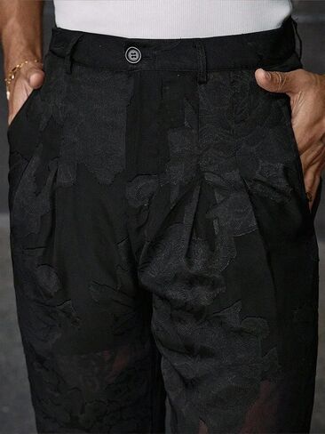 Men's Wide Leg Pants Polyester Mesh Detail Suit Waist Drape Cut Casual Everyday Modern Loose Fit Versatile in Saudi Arabia