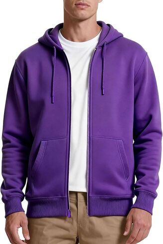 Mens Zip up Hoodie Full Zip Fleece Lined Pullover Hooded Sweatshirt Long Sleeve Sports Hooded Jacket with Pocket in Kuwait