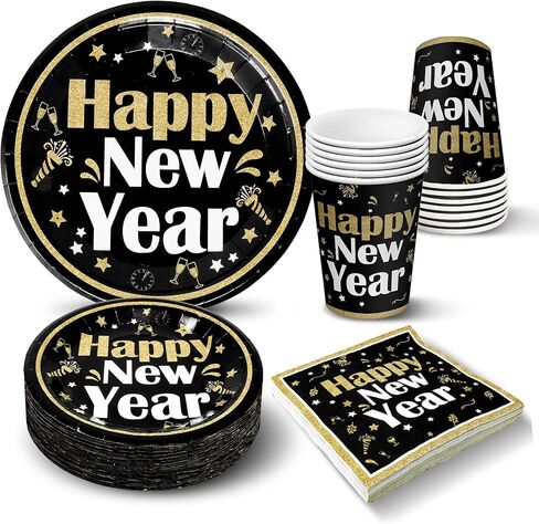 KatchOn, New Years Eve Plates and Napkins - Serves 25 Guests | New Years Plates and Napkins, New Years Eve Party Supplies 2025 | Happy New Year Plates And Napkins, Happy New Years Decorations 2025 in Saudi Arabia