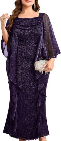 Plus Size Sparkly Formal Dress Ruffles Glitter Wedding Guest Evening Gown Holiday Gala Cocktail in Saudi Arabia