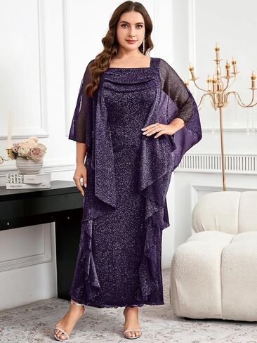 Plus Size Sparkly Formal Dress Ruffles Glitter Wedding Guest Evening Gown Holiday Gala Cocktail in Saudi Arabia