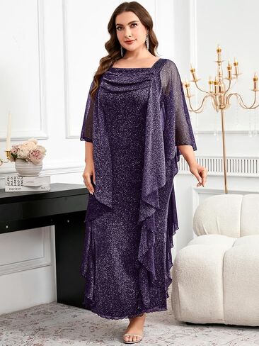 Plus Size Sparkly Formal Dress Ruffles Glitter Wedding Guest Evening Gown Holiday Gala Cocktail in Saudi Arabia