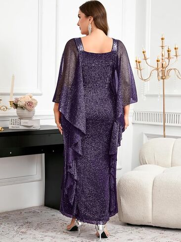 Plus Size Sparkly Formal Dress Ruffles Glitter Wedding Guest Evening Gown Holiday Gala Cocktail in Saudi Arabia