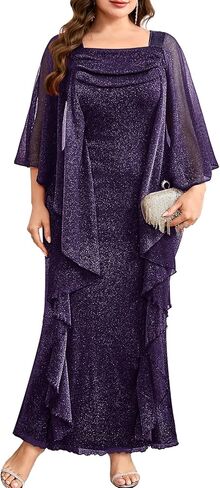 Plus Size Sparkly Formal Dress Ruffles Glitter Wedding Guest Evening Gown Holiday Gala Cocktail in Saudi Arabia