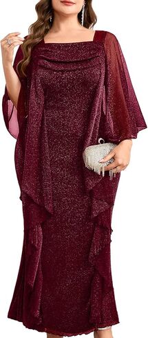 Plus Size Sparkly Formal Dress Ruffles Glitter Wedding Guest Evening Gown Holiday Gala Cocktail in Saudi Arabia