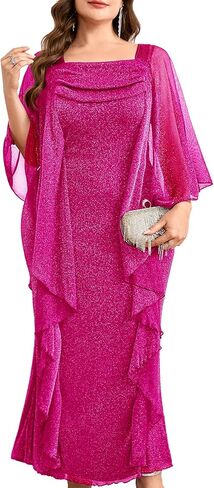 Plus Size Sparkly Formal Dress Ruffles Glitter Wedding Guest Evening Gown Holiday Gala Cocktail in Saudi Arabia
