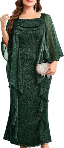 Plus Size Sparkly Formal Dress Ruffles Glitter Wedding Guest Evening Gown Holiday Gala Cocktail in Saudi Arabia