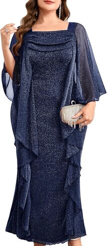 Plus Size Sparkly Formal Dress Ruffles Glitter Wedding Guest Evening Gown Holiday Gala Cocktail in Saudi Arabia