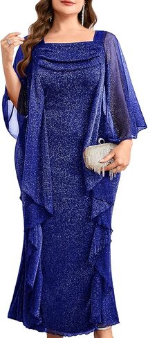 Plus Size Sparkly Formal Dress Ruffles Glitter Wedding Guest Evening Gown Holiday Gala Cocktail in Saudi Arabia