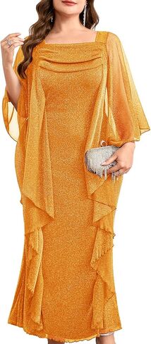 Plus Size Sparkly Formal Dress Ruffles Glitter Wedding Guest Evening Gown Holiday Gala Cocktail in Saudi Arabia