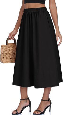 Women's Long Skirts Fall Flowy Elastic High Waist A-Line Pleated Boho Beach Maxi Skirt with Pockets in Saudi Arabia