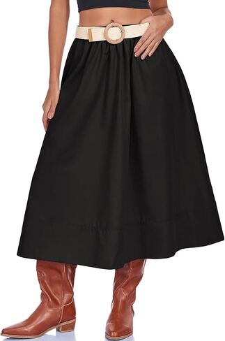Women's Long Skirts Fall Flowy Elastic High Waist A-Line Pleated Boho Beach Maxi Skirt with Pockets in Saudi Arabia