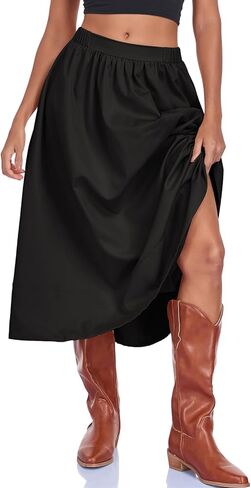 Women's Long Skirts Fall Flowy Elastic High Waist A-Line Pleated Boho Beach Maxi Skirt with Pockets in Saudi Arabia