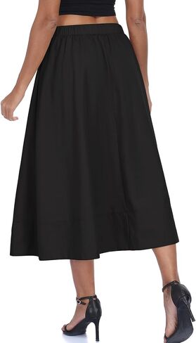 Women's Long Skirts Fall Flowy Elastic High Waist A-Line Pleated Boho Beach Maxi Skirt with Pockets in Saudi Arabia