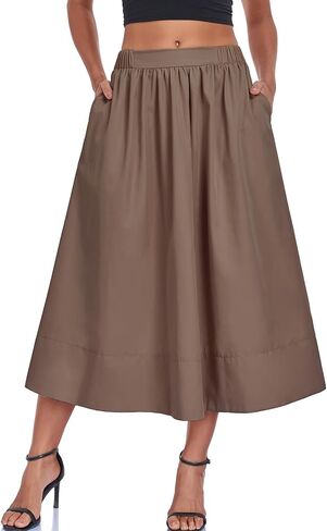 Women's Long Skirts Fall Flowy Elastic High Waist A-Line Pleated Boho Beach Maxi Skirt with Pockets in Saudi Arabia