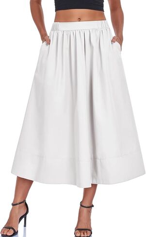Women's Long Skirts Fall Flowy Elastic High Waist A-Line Pleated Boho Beach Maxi Skirt with Pockets in Saudi Arabia