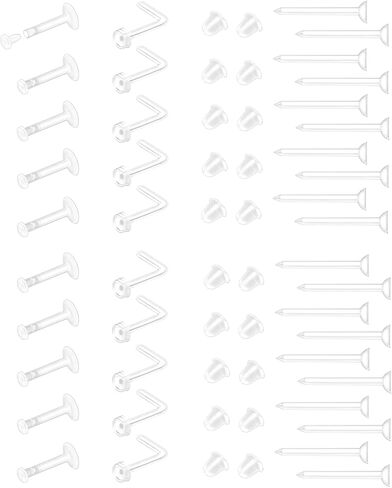 60-200Pcs Clear Piercing Retainers for Surgery Bioflex Plastic Jewelry for Nipple Tongue Nose Septum Eyebrow Belly Cartilage Tragus Earrings Retainer Industrial Lip Labret Rings Studs for Work in Saudi Arabia