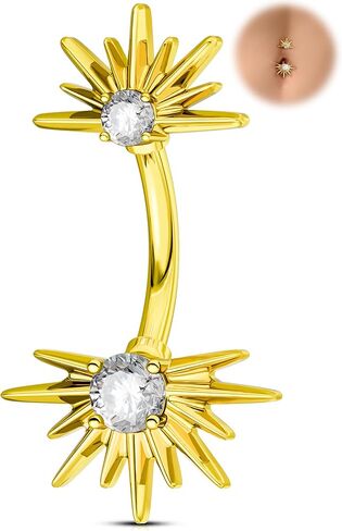 Melighting 14G خاتم زر البطن، مجوهرات ثقب بطن الشمس 316L من الفولاذ الجراحي، قضبان السرة الذهبية Barbell CZ Clear، 10 مم مجوهرات فضية للجسم للنساء in Kuwait