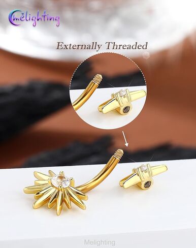 Melighting 14G خاتم زر البطن، مجوهرات ثقب بطن الشمس 316L من الفولاذ الجراحي، قضبان السرة الذهبية Barbell CZ Clear، 10 مم مجوهرات فضية للجسم للنساء in Kuwait