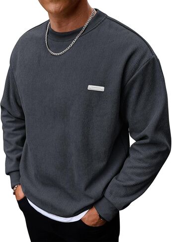Mens Corduroy Fleece Lined Sweatshirts Thermal Loose fit Casual Long Sleeve Pullover Shirt (S-XXL) in Saudi Arabia