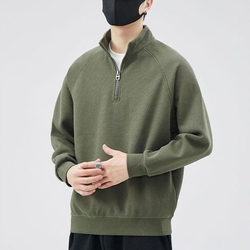 Men's Half-Zip Sweatshirt, Thermal Pullover with Stand Collar, Thickened Casual Top for Fall Winter Daily Wear in Saudi Arabia