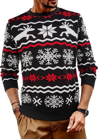 RQP Men's Ugly Christmas Sweater Crewneck Pullover with Reindeer,Cozy Knit Pullover for Holiday in Saudi Arabia