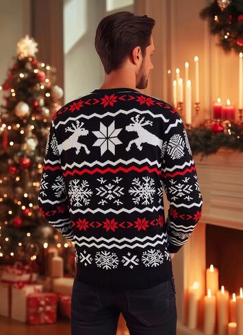 RQP Men's Ugly Christmas Sweater Crewneck Pullover with Reindeer,Cozy Knit Pullover for Holiday in Saudi Arabia
