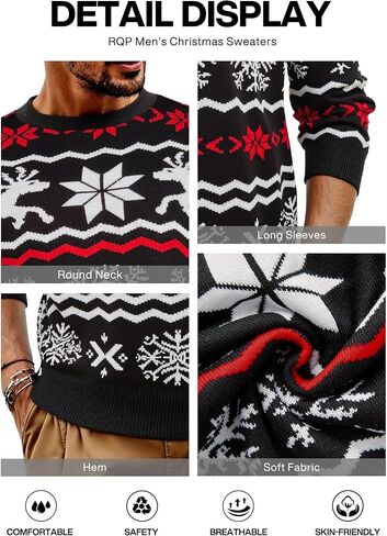 RQP Men's Ugly Christmas Sweater Crewneck Pullover with Reindeer,Cozy Knit Pullover for Holiday in Saudi Arabia