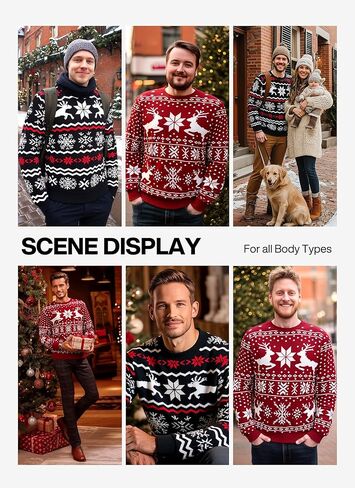 RQP Men's Ugly Christmas Sweater Crewneck Pullover with Reindeer,Cozy Knit Pullover for Holiday in Saudi Arabia