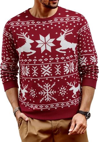 RQP Men's Ugly Christmas Sweater Crewneck Pullover with Reindeer,Cozy Knit Pullover for Holiday in Saudi Arabia